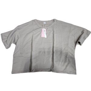 Women's Oversize Workout Crop Top Short Sleeve - Size: L Grey Beige Color